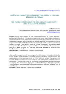 A Crítica Do Progresso E Do Trabalho Precário Em La Vita Agra, De Luciano Bianciardi
