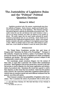 The Justiciability of Legislative Rules and the "Political" Political Question Doctrine