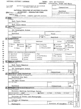 NATIONAL HISTORIC LANDMARK THEME: Arts and Sciences SUBTHEME: Literature, Drama and Music