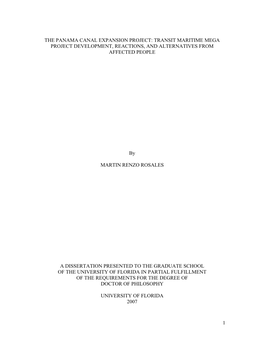 The Panama Canal Expansion Project: Transit Maritime Mega Project Development, Reactions, and Alternatives from Affected People