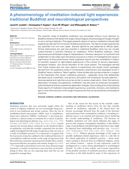 A Phenomenology of Meditation-Induced Light Experiences: Traditional Buddhist and Neurobiological Perspectives