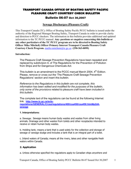 2007-06 Pleasure Craft Sewage Regulations