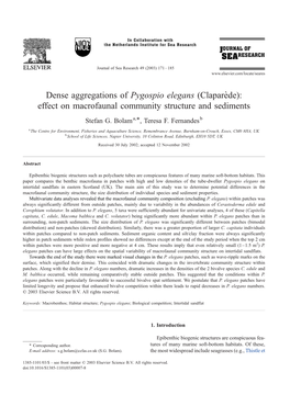 Dense Aggregations of Pygospio Elegans (Clapare`De): Effect on Macrofaunal Community Structure and Sediments