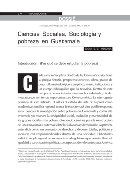 Ciencias Sociales, Sociología Y Pobreza En Guatemala