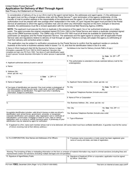 PS 1583 Application for Delivery of Mail Through