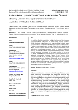 Erzincan Tulum Peynirinin Tüketici Temelli Marka Değerinin Ölçülmesi Measuring Consumer Brand Equity of Erzincan Tulum