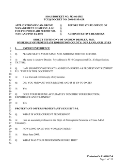 Protestant's Exhibit P-4 Page 1 of 11 SOAH DOCKET NO. 582-06-1502 TCEQ DOCKET NO. 2006-0195-AIR APPLICATION of OAK GROVE