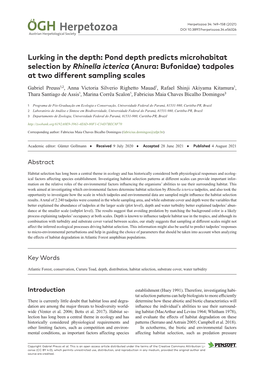 Pond Depth Predicts Microhabitat Selection by Rhinella Icterica (Anura: Bufonidae) Tadpoles at Two Different Sampling Scales