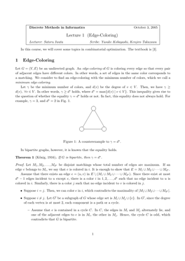 Edge-Coloring) Lecturer: Satoru Iwata Scribe: Yusuke Kobayashi, Kenjiro Takazawa