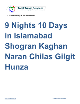 9 Nights 10 Days in Islamabad Shogran Kaghan Naran Chilas Gilgit Hunza