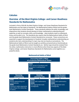 Calculus Overview of the West Virginia College- and Career-Readiness Standards for Mathematics