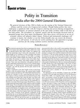 Polity in Transition India After the 2004 General Elections