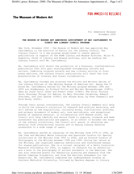 Page 1 of 2 Moma | Press | Releases | 2000 | the Museum of Modern Art