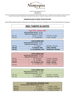 2021 Tariffs & Dates