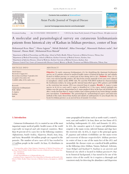 A Molecular and Parasitological Survey on Cutaneous Leishmaniasis Patients from Historical City of Kashan in Isfahan Province, Center of Iran