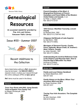 Genealogical Resources Newsletter - Issue • Click on the Search Tab at the Top #19, Spring 2007) Has Added a Further Decade Centre of the Screen