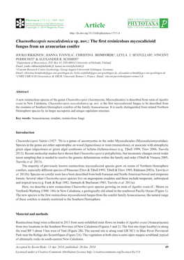 Chaenothecopsis Neocaledonica Sp. Nov.: the First Resinicolous Mycocalicioid Fungus from an Araucarian Conifer