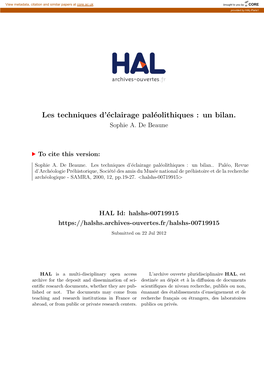 Les Techniques D'éclairage Paléolithiques : Un Bilan