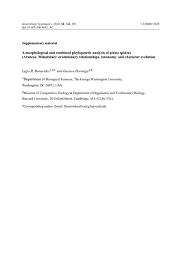 A Morphological and Combined Phylogenetic Analysis of Pirate Spiders (Araneae, Mimetidae): Evolutionary Relationships, Taxonomy, and Character Evolution