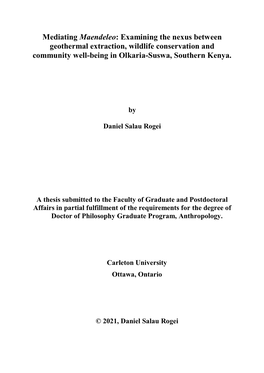 Mediating Maendeleo: Examining the Nexus Between Geothermal Extraction, Wildlife Conservation and Community Well-Being in Olkaria-Suswa, Southern Kenya