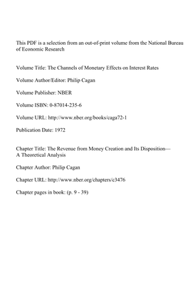 The Revenue from Money Creation and Its Disposition -- a Theoretical