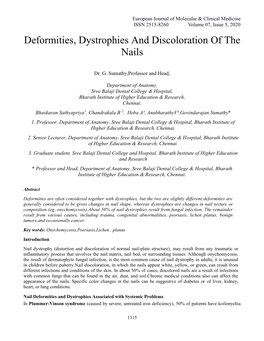 Deformities, Dystrophies and Discoloration of the Nails