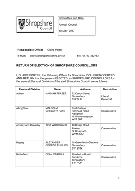 Return of Election of Shropshire Councillors