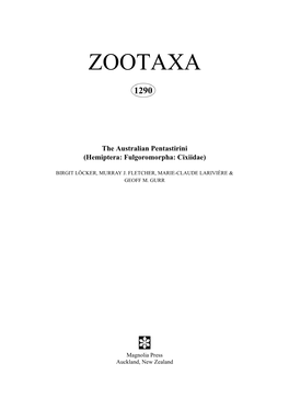 Zootaxa: the Australian Pentastirini (Hemiptera: Fulgoromorpha: Cixiidae)