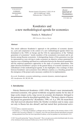 Kondratiev and a New Methodological Agenda for Economics Natalia A