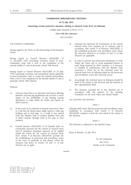 Commission Implementing Decision of 22 July 2011 Concerning Certain