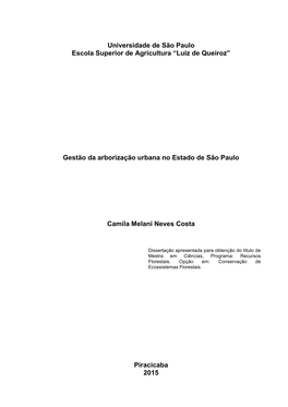 Gestão Da Arborização Urbana No Estado De São Paulo