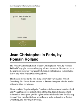 Jean Christophe: in Paris, by Romain Rolland 1