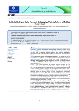 Incidental Findings in Digital Panoramic Radiography of Patients Referred to Mashhad Dental School