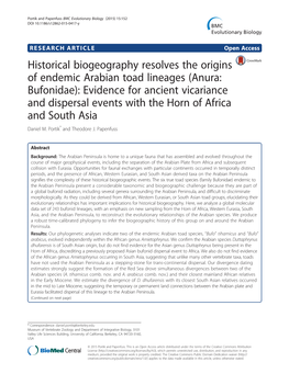 Historical Biogeography Resolves the Origins of Endemic Arabian Toad