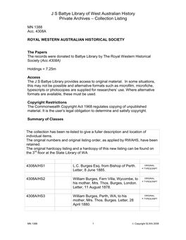 JS Battye Library of West Australian History Private Archives