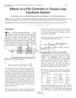 Effects of a PID Controller in Closed Loop Feedback System