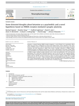 Some Distorted Thoughts About Ketamine As a Psychedelic and a Novel Hypothesis Based on NMDA Receptor-Mediated Synaptic Plasticity