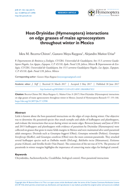 (Hymenoptera) Interactions on Edge Grasses of Maize Agroecosystem