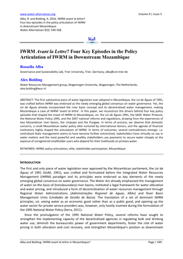 Four Key Episodes in the Policy Articulation of IWRM in Downstream Mozambique