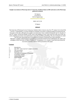 Sample Excavations in Pietraroja (Lower Cretaceous, Southern Italy) in 2001 and Notes on the Pietraroja Palaeoenvironment