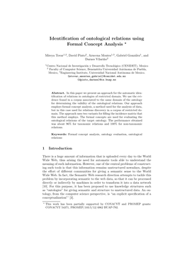 Identification of Ontological Relations Using Formal Concept Analysis ⋆