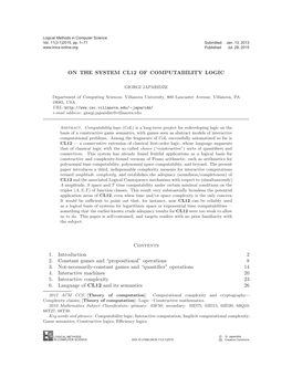 ON the SYSTEM CL12 of COMPUTABILITY LOGIC Contents