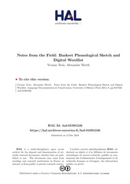 Baskeet Phonological Sketch and Digital Wordlist Yvonne Treis, Alexander Werth