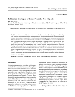 Pollination Strategies of Some Perennial Weed Species