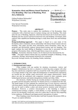 Komunitas Aleut and History-Based Tourism in City Branding: the Case of Bandung, West Java, Indonesia