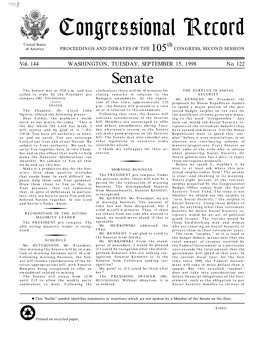 Congressional Record United States Th of America PROCEEDINGS and DEBATES of the 105 CONGRESS, SECOND SESSION