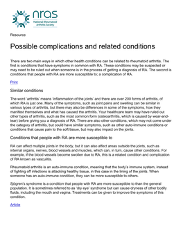 Possible Complications and Related Conditions