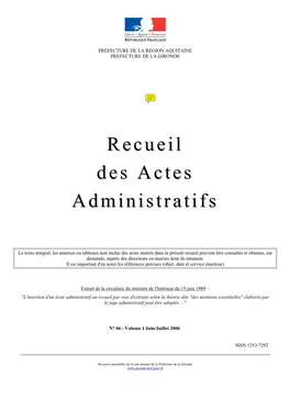 Recueil Des Actes Administratifs N° 06 Volume I Juin/Juillet 2006 – Page 2