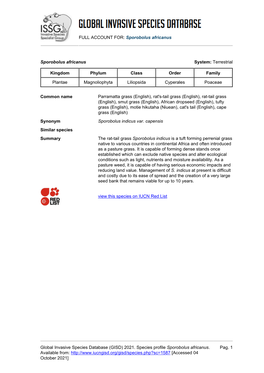 Sporobolus Africanus Global Invasive