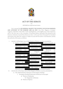 ACT of the SENATE to REFORM​ the Imperial Land Claims